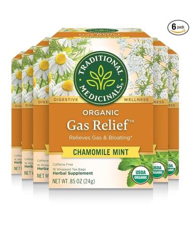 Traditional Medicinals Tea Organic Gas Relief, Relieves Gas & Bloating Chamomile Mint 16 Count (Pack of 6) - Buy Online on GoSupps.com