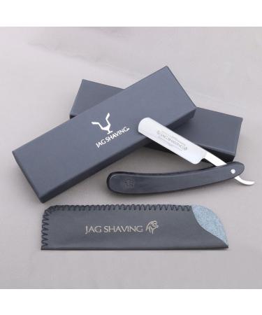 Jag Shaving Razor - sustainable razor with leather case - safety razor bag - razor for men - black