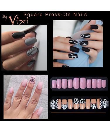 Vixi 600 Medium Square Nail Set with Prep File | 10 Sizes Opaque Express Full Cover False Fingernail Extensions for Salon & Home Use - Buy Online on GoSupps.com