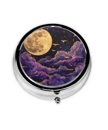 Clouds Under The Moon Portable Metal Pill Box Round Mini 3-Compartment Plastic Insert hinged Fastening Design Suitable for Small Pills Must-Have for Travel