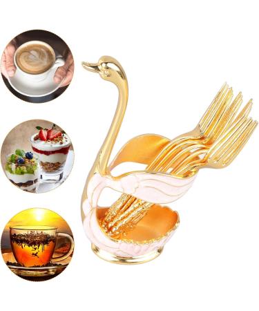 Coffee Spoon Holder Dessert Spoon Holder Swan Style Widely Used for Family (Gold White Holder with Fork) - Buy Online on GoSupps.com
