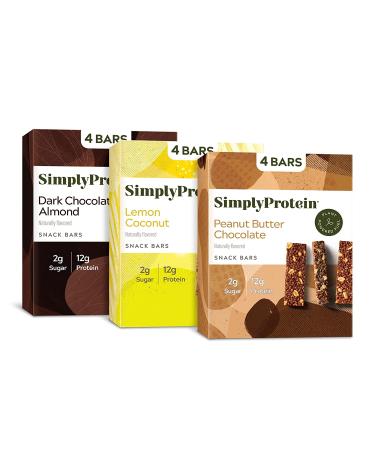 SimplyProtein Vegan Protein Bars - Best Sellers Variety Pack, 12g of Protein, 2g Sugar, Gluten Free, Dairy Free, Healthy, Non-GMO Project Verified Light & Crispy Texture, (12 Bars) Variety 12 Bars