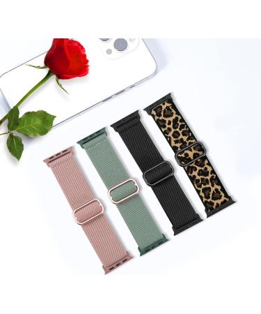 TreasureMax Stretchy Solo Loop Bands for Apple Watch - 4 Pack Cactus/Deep Pink/Black/Leopard - Adjustable Nylon Elastic Straps - Compatible with iWatch Series 8/7/6/SE/5/4/3/2/1 - 38mm/40mm/41mm - Buy Online on GoSupps.com