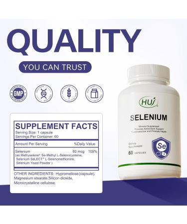 HUJ Selenium Supplement 60 Capsules Antioxidant Support Mineral Supplement - Buy Online on GoSupps.com