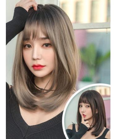 BGHJUE Wig female long hair straight hair realistic natural full head style hair set clavicle hair repair face short hair