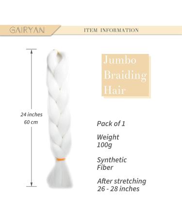 Gairyan Jumbo Braids Extensions - 100g Ombre Synthetic Braiding Hair 60cm White Afro Braids for Box Crochet - International Shipping Available - Buy Online on GoSupps.com