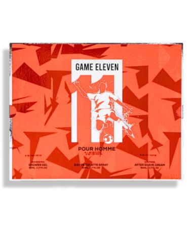 Mens Game Eleven Pour Homme Fragrance Gift Set 3-Piece. Includes 1 soothing After Shave Cream 1 Eau de Toilette Spray 1 Shower Gel. 5.1 FL. OZ. Woody Spicy fragrance for men. - Buy Online on GoSupps.com