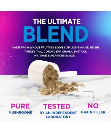 Mushroom Powder Supplement 2200mg - 11 in 1 Powder Blend - Organic Lions Mane Reishi Cordyceps Chaga Turkey Tail Mushroom Extract Supplement - Memory & Brain Support - Bottled in USA - 60 Servings - Buy Online on GoSupps.com