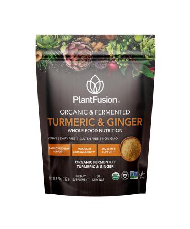 PlantFusion Turmeric and Ginger Drink Mix - Fermented Whole Food Nutrition Herbal Supplement Powder with Curcuminoids - USDA Certified Organic Non-GMO Vegan Gluten-Free 4.76 oz 30 Servings