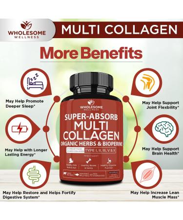 Wholesome Wellness Liposomal Vitamin C Capsules (200 Pills 1500mg Buffered) + Super-Absorb Multi Collagen Pills (Type I II III V X) Organic Herbs and Bioperine Bundle - Buy Online on GoSupps.com