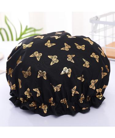 Qeuly 2 Pack Waterproof Reusable Shower Cap for Women - Black/Pale Green Butterfly Design - Buy Online on GoSupps.com