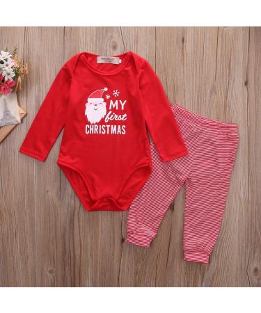 Geagodelia My First Christmas Baby Outfit Set - Red Newborn Long Sleeve Romper & Santa Claus Pants Pajamas - 0-3 Months - Buy Online on GoSupps.com