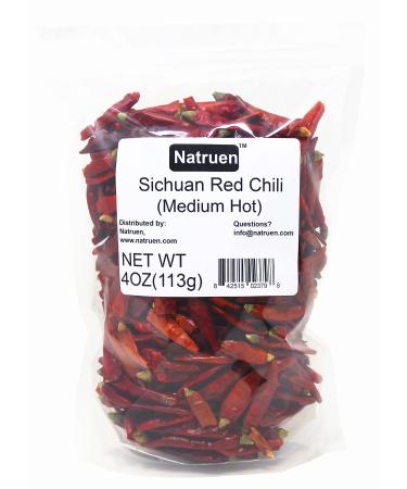 Natruen Whole Dry Szechuan Chinese Red Chili Pods 4oz (Medium Hot), Facing Heaven Chili, Spicy Sichuan Dried Red Hot Chilies for Chili Oil, Paste, and Sauce