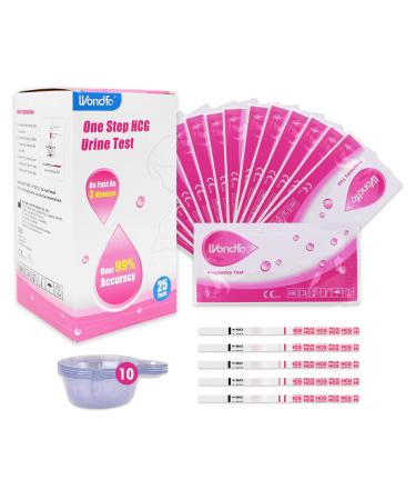 Wondfo Pregnancy Test 25 Strips Early Detection Pregnancy Tests 10 MIU/ml Reliable and Fast Result with 10 Urine Cups Fertility Tests