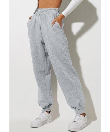 Yovela Women's High Waisted Baggy Sweatpants - Comfy Cotton Y2K Lounge Trousers, Grey, Small - Buy Online on GoSupps.com