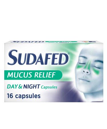Sudafed Mucus Relief Day and Night Capsules Helps unblock the Nose and ease Aches and Pains Specifically Formulated for during the day and night 16 Count (Pack of 1)