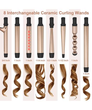 Infrared 8 in 1 Curling Iron Set - Professional Interchangeable Ceramic Barrels for Long Hair - LED Temperature Control Glove & Clips Included - Buy Online on GoSupps.com