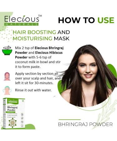 Elecious Bhringraj Powder for Hair Growth - 200G | Edible Preservative-Free Ideal for Hair Packs Oils & All Hair Types - Buy Online on GoSupps.com