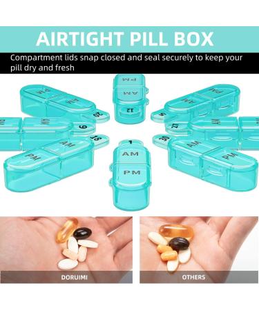 Monthly Pill Box Organizer 2 Times a Day AM PM Medicine Holder with 32 Compartments - Easy Open Design for Kids, Elderly, and Arthritic Hands - Cyan - Buy Online on GoSupps.com