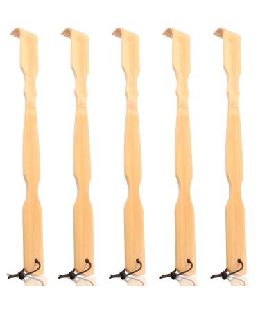 Renook Bamboo Back Scratcher for Men and Women - 5 Pack Wooden Back Scratchers for Adults with Long Handle, New Upgraded Natural Handmade Head Scratchers, Back Itching Artifact,17".