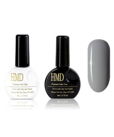 Canada HMD Soak Off UV LED GEl Nail polish color 043 with No Wipe Mirror Shine Top Coat set lava gray color