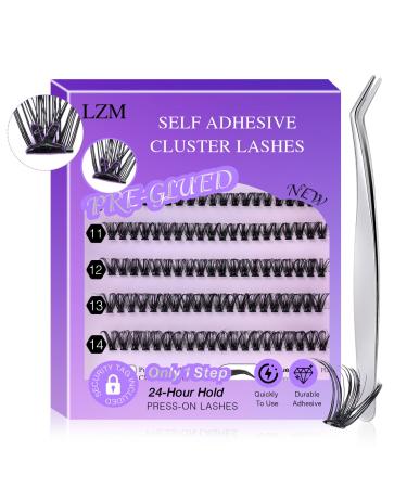 Self Adhesive Eyelashes Pre-glued - Eyelashes 9-14mm D Curl Volume Lashes Individual Lash Extension Kit with Lash Tweezers 40