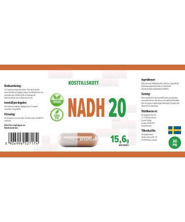 NADH 20mg 60 Vegetable Capsules Tested by a Third Party Laboratory Gluten Free and GMO Free - Buy Online on GoSupps.com