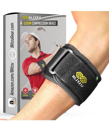 BLITZU Elbow Brace for Tennis & Golfer's Elbow Pain Relief. Counterforce Brace with 3D Compression Pad.