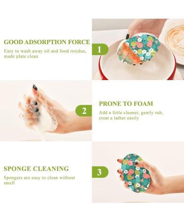 3-Pack Cleaning Kitchen Sponges Oval Red Berries Green Leaves Kitchen Cellulose Dishwashing Wood Pulp Cotton - Buy Online on GoSupps.com