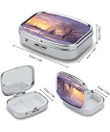 Pill Box Winter Print | 2 Compartment Portable Medicine Organizer | Decorative Metal Pill Case for Pocket & Purse - Shop Now - Buy Online on GoSupps.com
