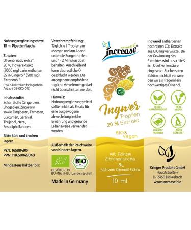 Organic Ginger Oil 20% Extract 10ml with Lemon Aroma - Vegan & Pure - Made in Germany - Buy Online on GoSupps.com