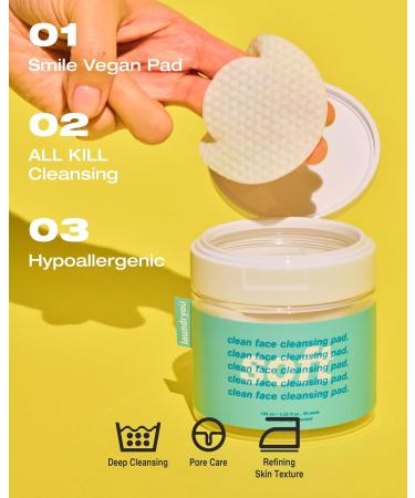 Vegan Dual-Sided Clean Face Cleansing Pads - 60 Soft Natural Pads for Double Cleansing & Makeup Removal - Hypoallergenic Exfoliation - Buy Online on GoSupps.com