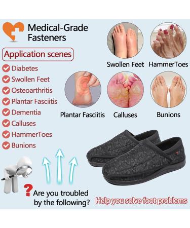 Diabetic Shoes & Edema Footwear | Adjustable Slippers for Swollen Feet - Comfort & Support | Black 11.5 Men - Buy Online on GoSupps.com