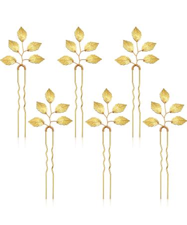 6 Packs Bride Gold Leaf Hair Pins, Vintage Leaves Hair Clip for Wedding Hair Pins, Bride and Bridesmaid Hairstyle Accessories