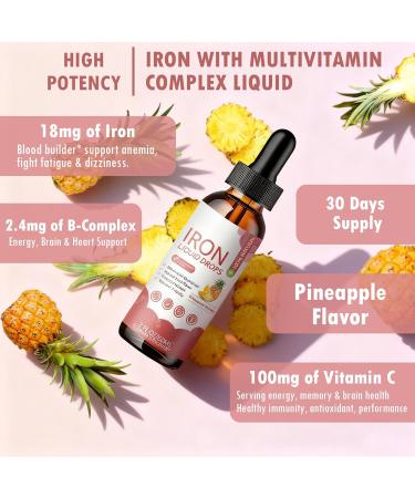 Iron Supplement Liquid Drops - High Absorption Formula with Vitamins C B12 B6 Supports Energy Gentle & Vegan Suitable for Women Men & Children Pineapple Flavor 60 ml 2 Fl Oz (Pack of 1) - Buy Online on GoSupps.com
