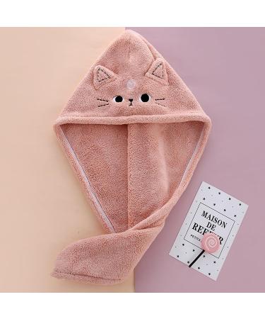 Hair Towel Wrap - Cute Cat Coral Fleece Drying Hat for Women & Girls - Pink Bath Hair Hat - Buy Online on GoSupps.com