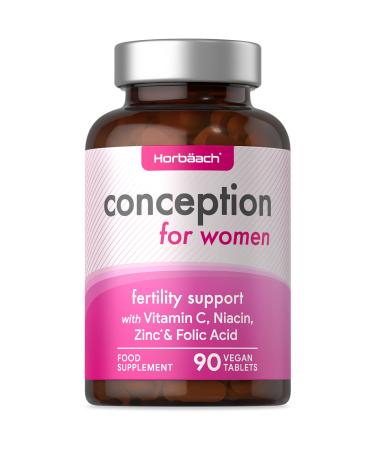 Fertility Support for Women | 400mcg Folic Acid with Zinc Vitamin C & Iron | Conception Vitamins and Minerals | 90 Vegan Tablets | by Horbaach
