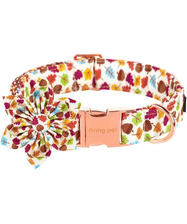 Aring Pet Dog Halison Autumn Ahornblatt dog collar with removable flower enchanting boys and girls cotton gifts with metal buckles for small medium -sized and large dogs XS Small Mapleleaf