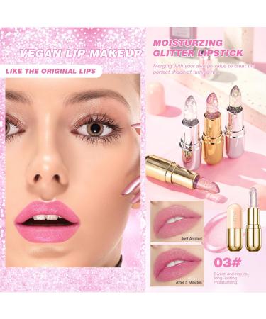 Buy 2Pcs Color Changing Glimmer Crystal Jelly Lipstick - Long Lasting Moisturizing Chapstick for Hydration & Plump Pink Shimmer - Buy Online on GoSupps.com