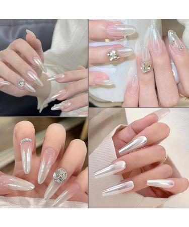 Mirror Effect Chrome Nail Powder - White Pearl Iridescent Aurora Glitter - Holographic Nail Art Decoration (3g) - DIY Nail Jewelry - Buy Online on GoSupps.com
