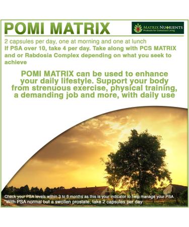 POMI Matrix - 10 Times Stronger Than The Competition! - Lower PSA Levels for Healthy Prostate - 100% Organic - Ingredients: Pomegranate Green Tea Turmeric Broccoli - Vegan Capsules (60ct) 60 Count (Pack of 1) - Buy Online on GoSupps.com