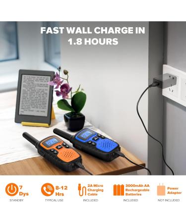 Wishouse Rechargeable Walkie Talkies for Adults - Long Range 2-Way Radios with Lamp, SOS Siren, NOAA Weather Alert - Ideal Hiking and Camping Gear - Easy to Use (3 Pack Red Blue Orange) - Buy Online on GoSupps.com