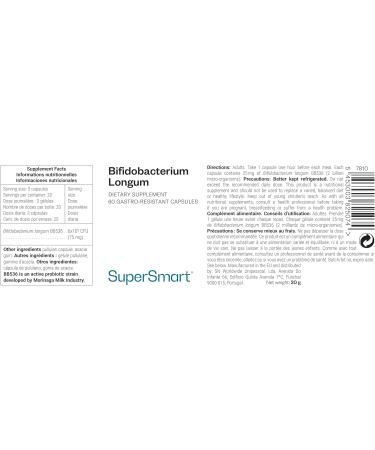 Supersmart Bifidobacterium Longum 75 mg Probiotics | Intestinal Health & Flora | Non-GMO & Gluten-Free | 60 Capsules - Buy Online on GoSupps.com