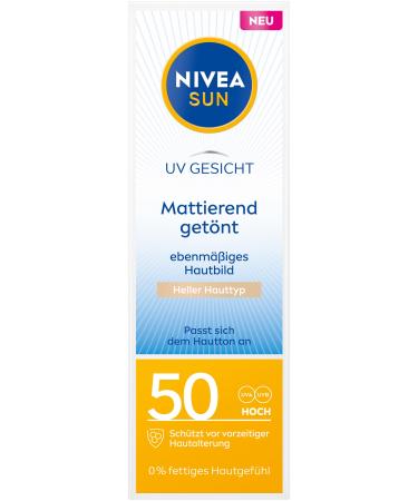 NIVEA SUN NIVEA SUN Tinted Face Sunscreen SPF 50 Face Mattifying Care with SPF Tinted Sunscreen for Clearer Skin Mattifying UV Sun Protection (50ml)