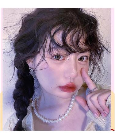 NICENEEDED Black Clip in Fake Bangs Hair Clip in Extensions Faux Bangs Wavy Curly Long Side Air Bangs Clips Hair Pieces Barrettes for Women - Buy Online on GoSupps.com