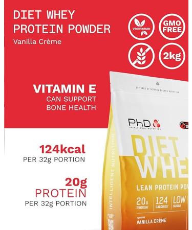 PhD Nutrition Diet Whey Protein Powder 2kg - Vanilla Cr me | Low Calorie, Low Carb, High Protein Formula | 80 Servings - Buy Online on GoSupps.com