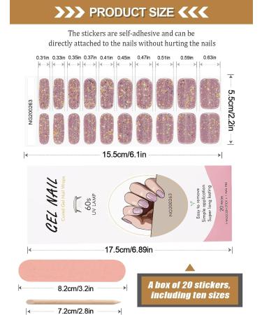 Kalolary 20PCS Luminous Glitter Gel Nail Polish Strips - Glow in the Dark Adhesive Full Wrap Stickers + Nail File - Rose - Buy Online on GoSupps.com