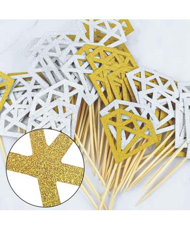 Glitter Diamond Cupcake Toppers for Bridal Shower Engagement Wedding Party Birthday for Donuts Diamond Donut Picks Cake Decorations (Silver + Gold) 60 Pcs wedding cupcake topper - Buy Online on GoSupps.com