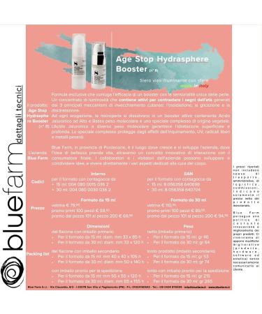 Blue Farm Srl BLUE FARM 8 Age Stop Hydrasphere Booster antipollution antiphotoaging 30 ml Hyperbrightening face serum with beads Disadvantages oxidation glycation and dehydration - Buy Online on GoSupps.com
