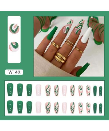 3 Packs (72 Pcs) Glossy Stick on Coffin Fake Nails with Colorful Stripes - Medium Length French False Nails Set for Women and Girls - Buy Online on GoSupps.com